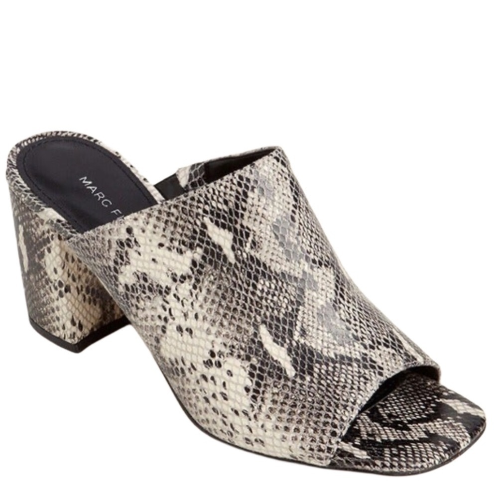 Marc Fisher Resa Gray Snake Skin Print Open Toe Mules | 90s Y2K | Size 8.5 8 1/2